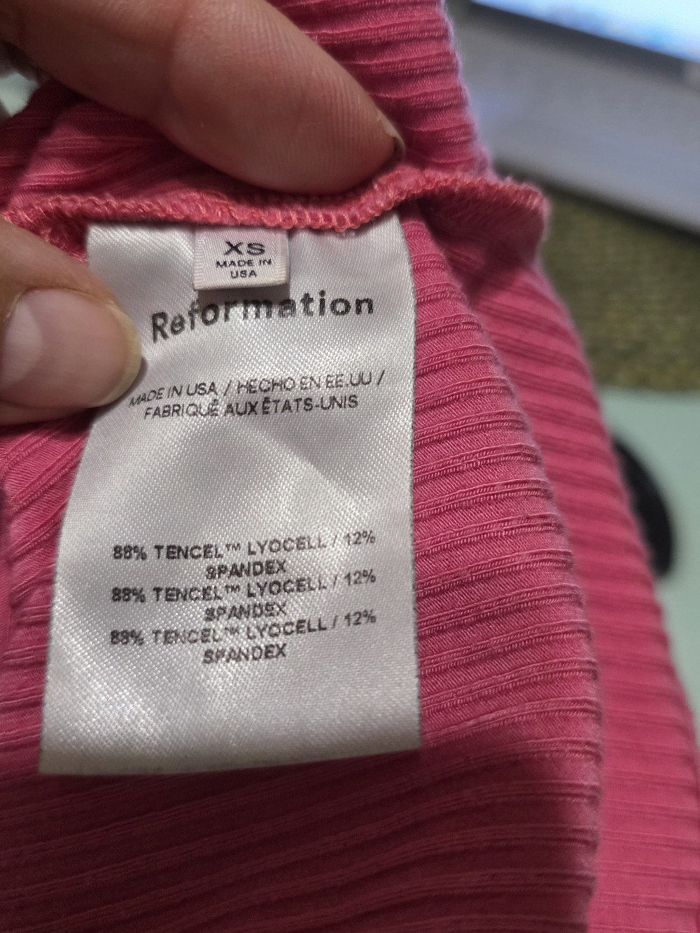 Reformation Pink Ribbed Ruched Button-Front Crop Shirt - Picture 4 of 5